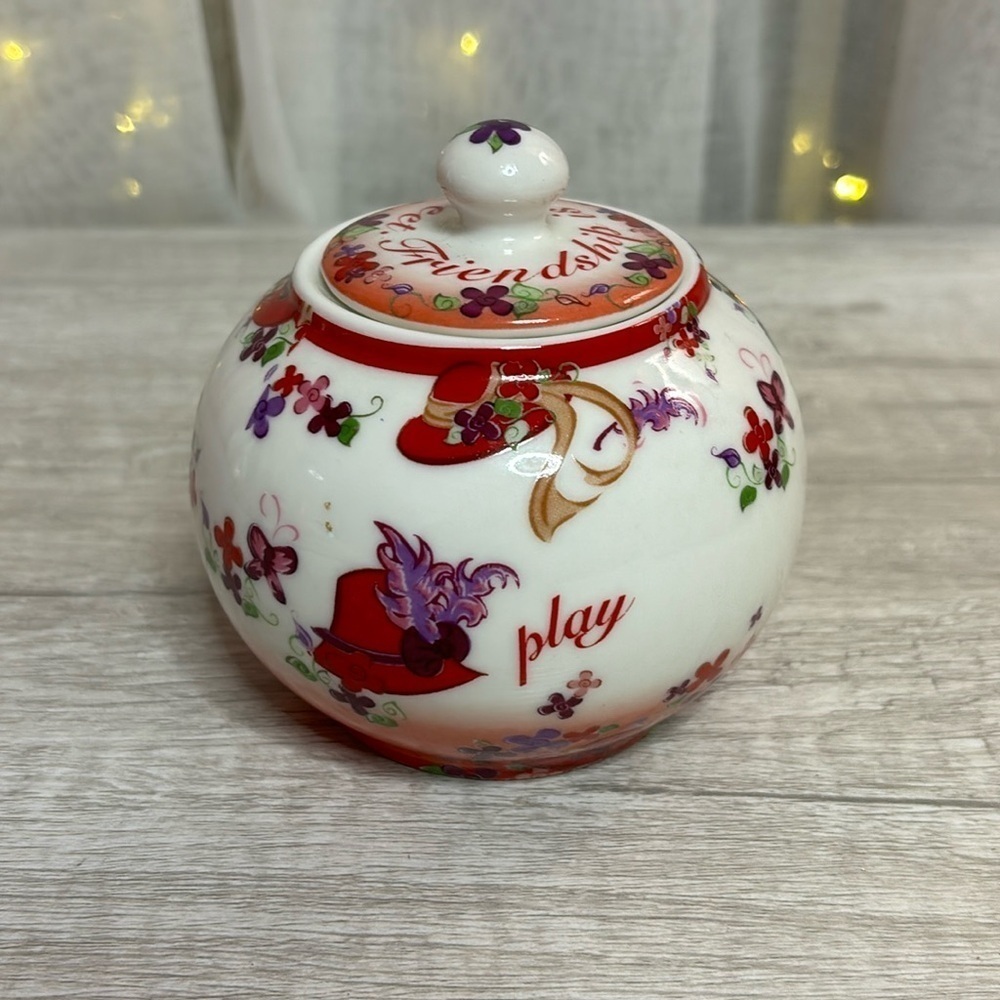 2004 Paul Cardew Pink Chintz Red Hat Society Club Sugar Bowl
